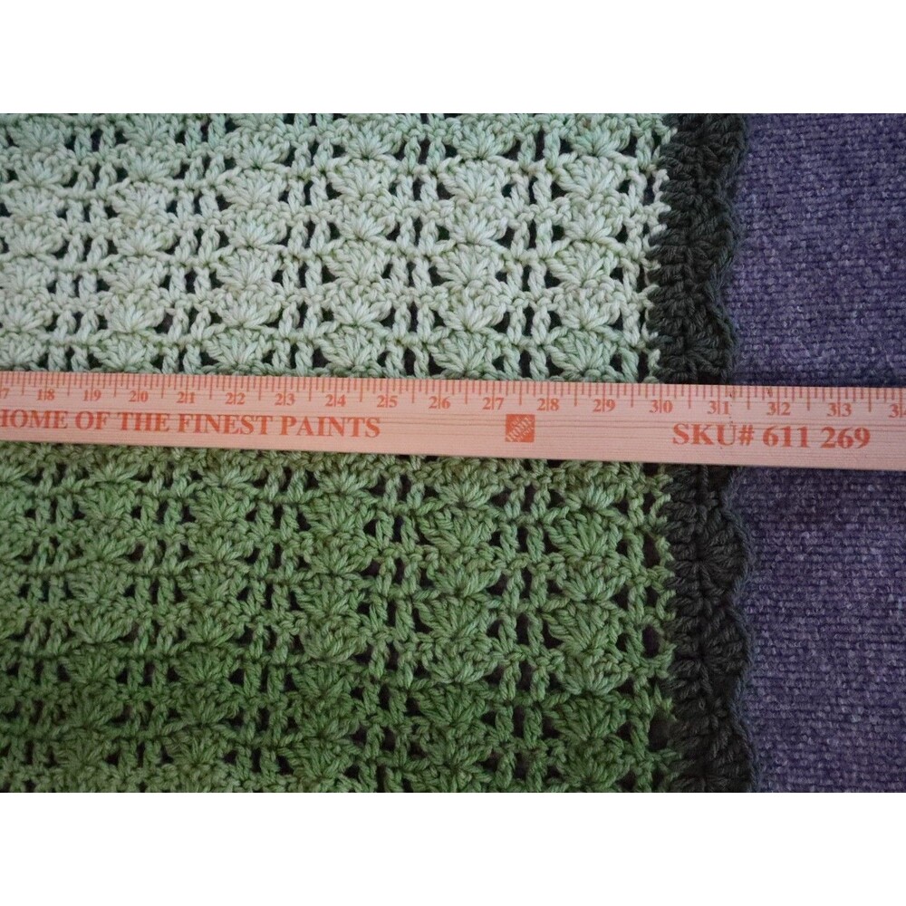 Handmade Afghan Multiple Shades Green Crochet Knit 41x31 - Picture 2 of 3